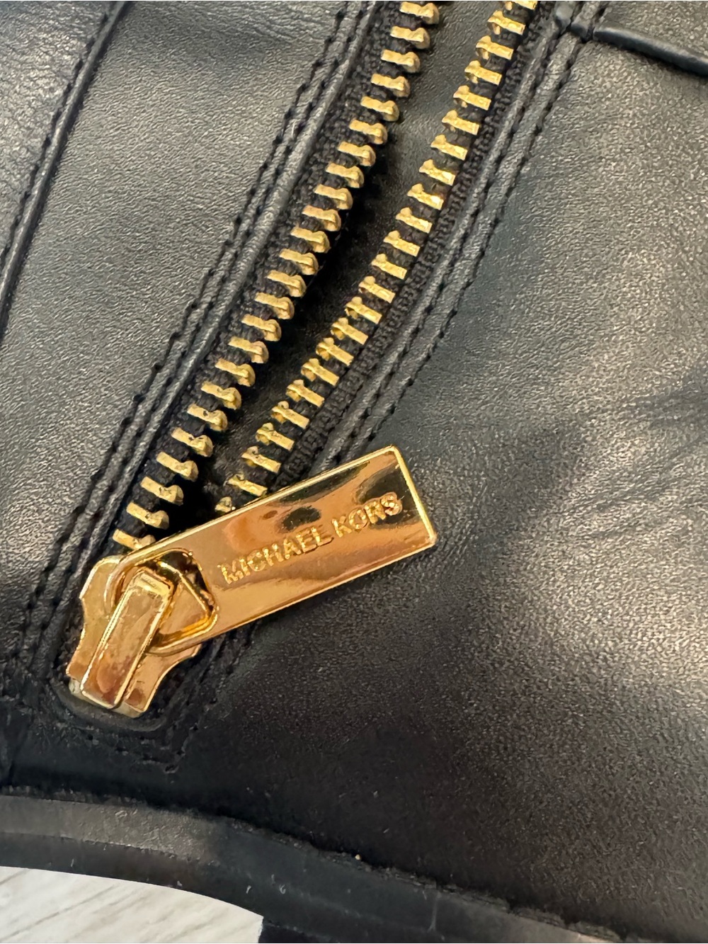 Michael Kors Black Leather Boot with Gold MK Emblem - Picture 3 of 4